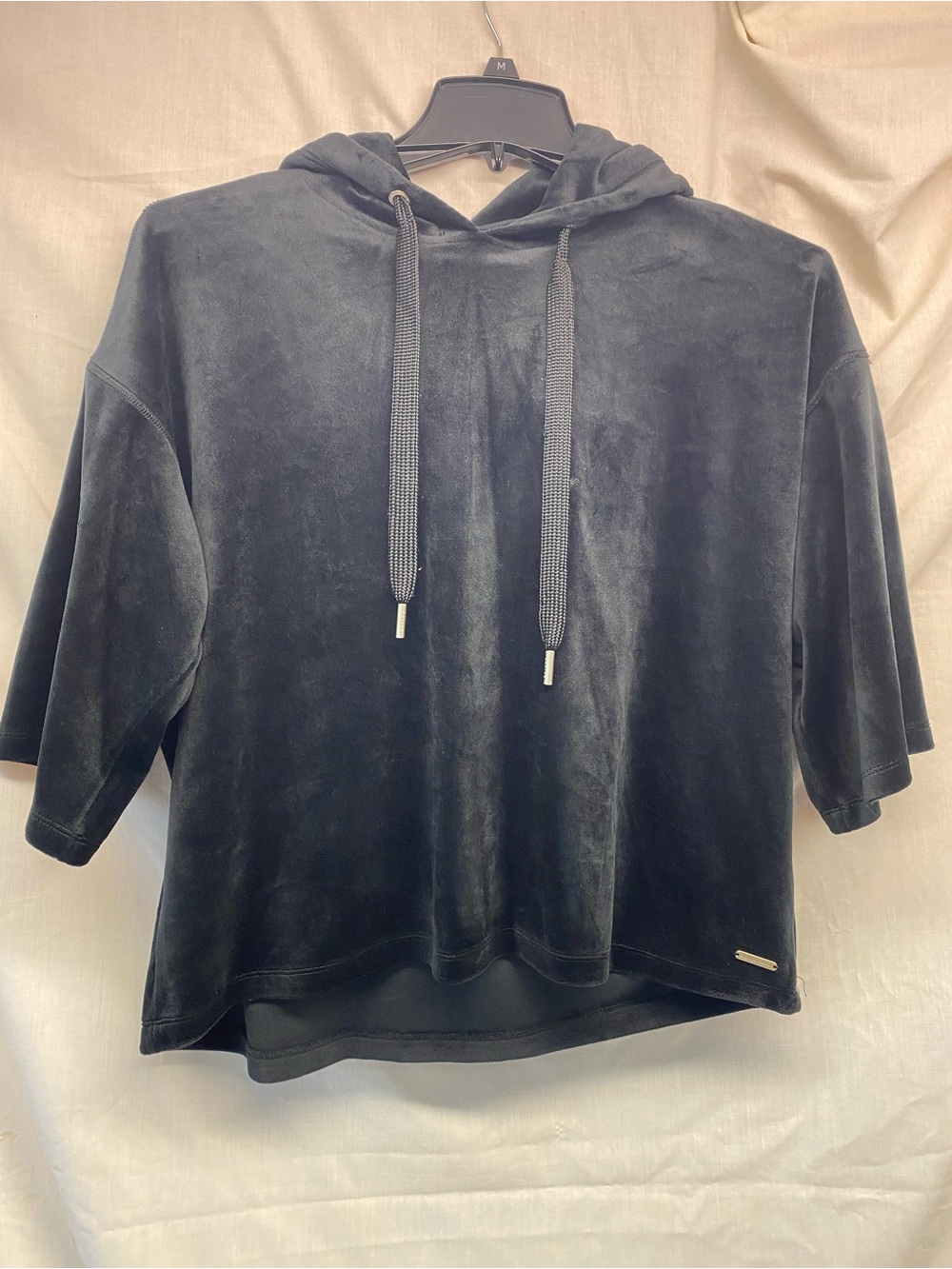 Donna Karan Black Velour Pullover Hoodie - 3/4 sleeve, Gently Used